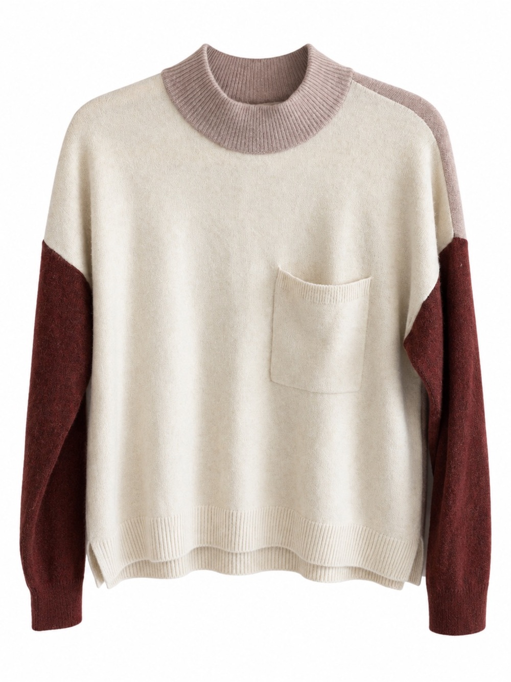 Madewell Wool Blend Colorblock Mock Neck Sweater Size L Cozy